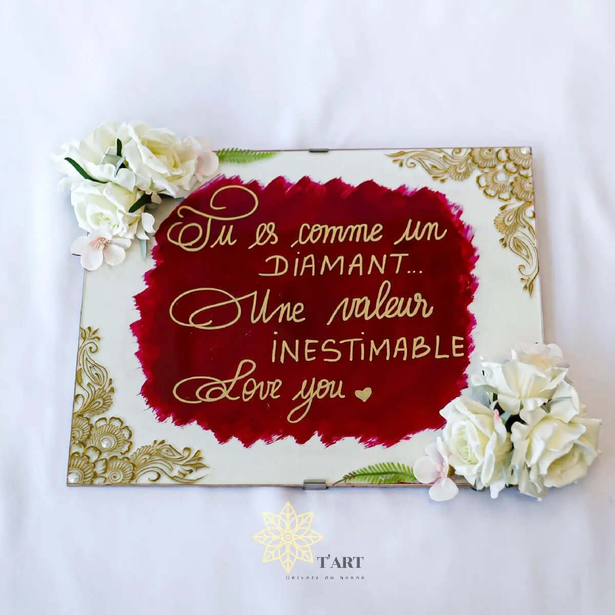 Cadre Floral mural Personnalisé – Élégance Naturelle avec citation poétique et fleurs décoratives.