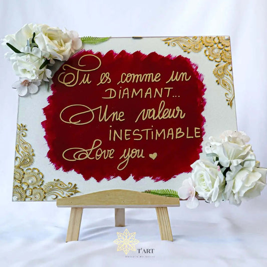 Cadre Floral mural Personnalisé – Élégance Naturelle avec message poétique et décor floral sur toile.