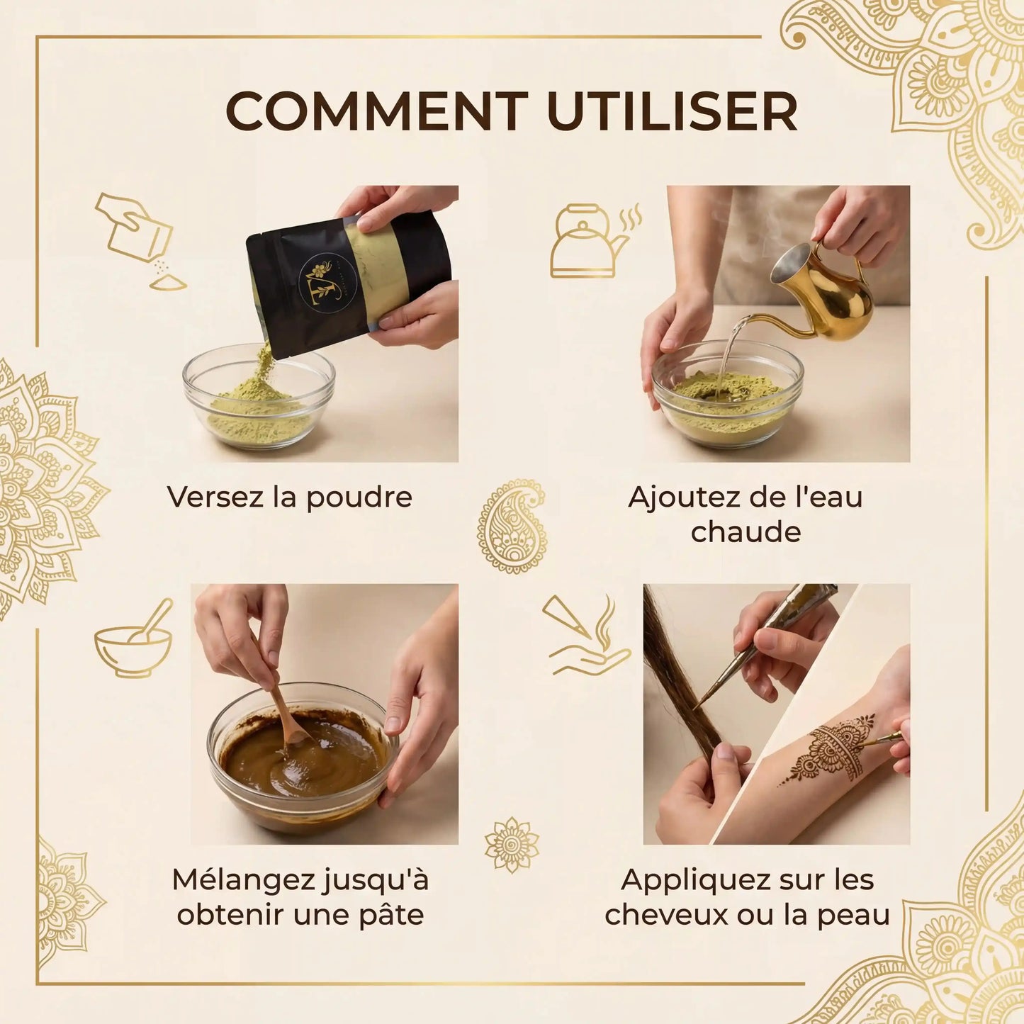 Henné en poudre 100% naturel – Coloration végétale cheveux Tiitoune art